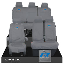 Load image into Gallery viewer, VW Transporter T6.1, T6, T5.1 Front 1+2 & Rear Triple Tailored Waterproof Seat Covers Grey MY 10-24 - R-Series Embroidery
