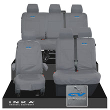 Load image into Gallery viewer, VW Transporter T6.1, T6, T5.1 Front 1+2 & Rear Triple Tailored Waterproof Seat Covers Grey MY 10-24 - CV Professional Embroidery