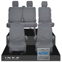 Load image into Gallery viewer, VW Transporter T6.1, T6, T5.1 Front 1+1 & Rear 2+1 Tailored Waterproof Seat Covers Grey MY 10-24 - CV-Series Embroidery