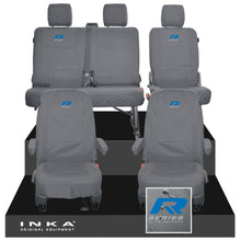 Load image into Gallery viewer, VW Transporter T6.1, T6, T5.1 Front 1+1 & Rear 2+1 Tailored Waterproof Seat Covers Grey MY 10-24 - R-Series Embroidery