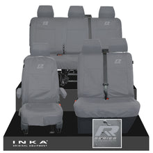 Load image into Gallery viewer, VW Transporter T6.1, T6, T5.1 Front 1+2 & Rear Triple Tailored Waterproof Seat Covers Grey MY 10-24 - R-Series Embroidery