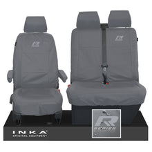Load image into Gallery viewer, VW Transporter Shuttle T6.1, T6 Front 1+2 Tailored Waterproof Seat Covers Grey MY-15-23 - R-Series Embroidery