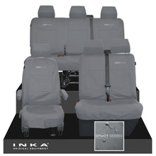 Load image into Gallery viewer, VW Transporter T6.1, T6, T5.1 Front 1+2 & Rear Triple Tailored Waterproof Seat Covers Grey MY 10-24 - Sport-Series Embroidery