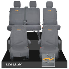 Load image into Gallery viewer, VW Transporter T6.1, T6, T5.1 Front 1+1 & Rear 2+1 Tailored Waterproof Seat Covers Grey MY 10-24 - CV-Series Embroidery
