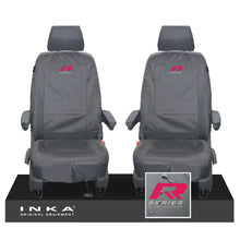 Load image into Gallery viewer, VW Transporter T6.1,T6,T5.1 INKA Front 1+1 Tailored Waterproof Seat Covers Grey - R-Series Embroidery