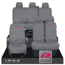 Load image into Gallery viewer, VW Transporter T6.1, T6, T5.1 Front 1+2 & Rear Triple Tailored Waterproof Seat Covers Grey MY 10-24 - R-Series Embroidery
