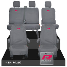Load image into Gallery viewer, VW Transporter T6.1, T6, T5.1 Front 1+1 & Rear 2+1 Tailored Waterproof Seat Covers Grey MY 10-24 - R-Series Embroidery