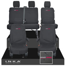 Load image into Gallery viewer, VW Transporter T6.1, T6, T5.1 Front 1+1 & Rear 2+1 Tailored Waterproof Seat Covers Black MY-10-24 - Sport-Series Embroidery