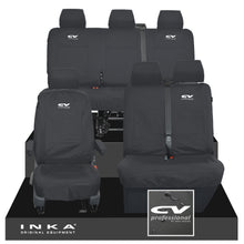 Load image into Gallery viewer, VW Transporter T6.1, T6, T5.1 Front 1+2 & Rear Triple Tailored Waterproof Seat Covers Black MY 10-24 - CV Professional Embroidery