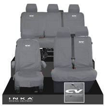 Load image into Gallery viewer, VW Transporter T6.1, T6, T5.1 Front 1+2 & Rear Triple Tailored Waterproof Seat Covers Grey MY 10-24 - CV Professional Embroidery