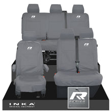 Load image into Gallery viewer, VW Transporter T6.1, T6, T5.1 Front 1+2 & Rear Triple Tailored Waterproof Seat Covers Grey MY 10-24 - R-Series Embroidery