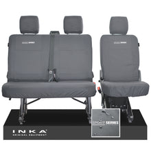 Load image into Gallery viewer, VW Transporter T6.1, T6 INKA Rear Set 2+1 Tailored Waterproof Seat Covers Grey - Sport-Series Embroidery