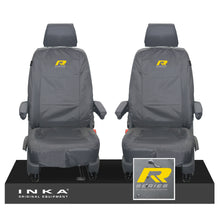 Load image into Gallery viewer, VW Transporter T6.1,T6,T5.1 INKA Front 1+1 Tailored Waterproof Seat Covers Grey - R-Series Embroidery