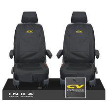 Load image into Gallery viewer, VW Transporter Shuttle T6.1, T6 Front 1+1 Tailored Waterproof Seat Covers Black MY-15-23 - Plain (inferred) Embroidery