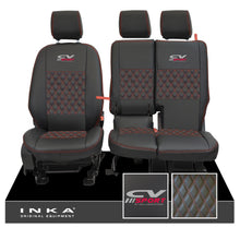 Load image into Gallery viewer, Ford Transit Connect Front 1+2 INKA Bentley Leatherette Tailored Seat Covers Black MY13-24 - CV Sport Embroidery