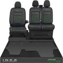 Load image into Gallery viewer, All New Ford Transit Custom Front 1+2 Bentley Diamond Quilt Leatherette Tailored Seat Covers & Tailored Rubber Mat Black MY-2024 (Choice of 7 Colours) - Custom Professional Embroidery