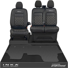 Load image into Gallery viewer, All New Ford Transit Custom Front 1+2 Bentley Diamond Quilt Leatherette Tailored Seat Covers & Tailored Rubber Mat Black MY-2024 (Choice of 7 Colours) - Custom Professional Embroidery