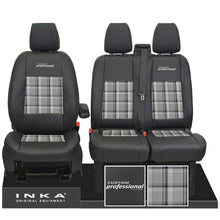Load image into Gallery viewer, Ford Transit Custom INKA Professional Front 1+2 Tartan Leatherette Tailored Seat Covers Black MY-12-23 (Choice of 7 Colours)