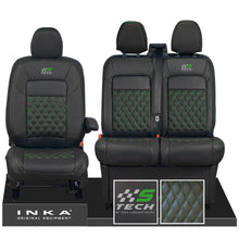 Load image into Gallery viewer, All New Ford Transit Custom S-TECH Front 1+2 INKA Bentley Leatherette Tailored Seat Covers Black MY-2024 (Choice of 7 Colours)