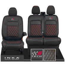Load image into Gallery viewer, All New Ford Transit Custom S-TECH Front 1+2 INKA Bentley Leatherette Tailored Seat Covers Black MY-2024 (Choice of 7 Colours)