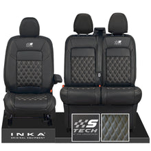 Load image into Gallery viewer, All New Ford Transit Custom S-TECH Front 1+2 INKA Bentley Leatherette Tailored Seat Covers Black MY-2024 (Choice of 7 Colours)