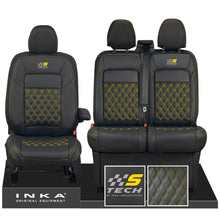 Load image into Gallery viewer, All New Ford Transit Custom S-TECH Front 1+2 INKA Bentley Leatherette Tailored Seat Covers Black MY-2024 (Choice of 7 Colours)