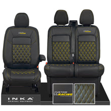 Load image into Gallery viewer, All New Ford Transit Custom Front 1+2 CUSTOM RACING INKA Bentley Leatherette Tailored Seat Covers Black MY-2024 (Choice of 7 Colours)