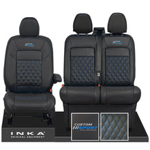 Load image into Gallery viewer, All New Ford Transit Custom Front 1+2 INKA Bentley Leatherette Tailored Seat Covers Black MY-2024 Custom Sport Embroidery