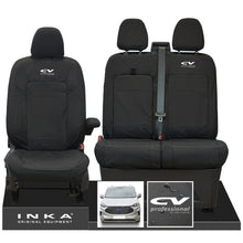 Load image into Gallery viewer, The All New Ford Transit Custom INKA Front 1+2 Tailored Waterproof Seat Covers Set Black MY-2024 Onwards - CV Professional Embroidery