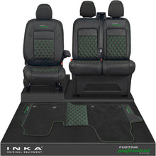 Load image into Gallery viewer, All New Ford Transit Custom Front 1+2 Bentley Leatherette Tailored Seat Covers & Matching Tailored Floor Mat Black MY-2024> (7 Colours) - Custom Professional Embroidery