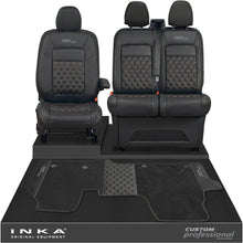 Load image into Gallery viewer, All New Ford Transit Custom Front 1+2 Bentley Leatherette Tailored Seat Covers & Matching Tailored Floor Mat Black MY-2024> (7 Colours) - Custom Professional Embroidery