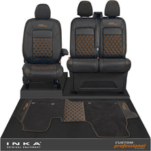 Load image into Gallery viewer, All New Ford Transit Custom Front 1+2 Bentley Leatherette Tailored Seat Covers & Matching Tailored Floor Mat Black MY-2024> (7 Colours) - Custom Professional Embroidery