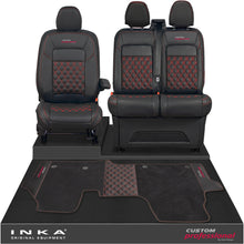 Load image into Gallery viewer, All New Ford Transit Custom Front 1+2 Bentley Leatherette Tailored Seat Covers & Matching Tailored Floor Mat Black MY-2024> (7 Colours) - Custom Professional Embroidery