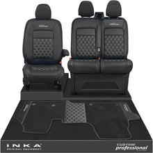 Load image into Gallery viewer, All New Ford Transit Custom Front 1+2 Bentley Leatherette Tailored Seat Covers & Matching Tailored Floor Mat Black MY-2024> (7 Colours) - Custom Professional Embroidery