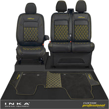 Load image into Gallery viewer, All New Ford Transit Custom Front 1+2 Bentley Leatherette Tailored Seat Covers & Matching Tailored Floor Mat Black MY-2024> (7 Colours) - Custom Professional Embroidery
