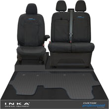 Load image into Gallery viewer, The All New Ford Transit Custom Front 1+2 Tailored Waterproof Seat Covers & Tailored Rubber Mat Black MY 2024+(Choice of 7 Colours)