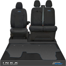 Load image into Gallery viewer, The All New Ford Transit Custom Front 1+2 Tailored Waterproof Seat Covers & Tailored Rubber Mat Black MY 2024+(Choice of 7 Colours)