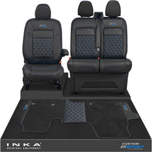 Load image into Gallery viewer, All New Ford Transit Custom Front 1+2 Bentley Leatherette Tailored Seat Covers & Matching Tailored Floor Mat Black MY-2024> (7 Colours) - Custom Sport Embroidery