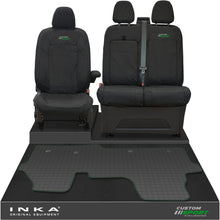 Load image into Gallery viewer, The All New Ford Transit Custom Front 1+2 Tailored Waterproof Seat Covers & Tailored Rubber Mat Black MY 2024+(Choice of 7 Colours)