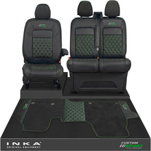 Load image into Gallery viewer, All New Ford Transit Custom Front 1+2 Bentley Leatherette Tailored Seat Covers & Matching Tailored Floor Mat Black MY-2024> (7 Colours) - Custom Sport Embroidery