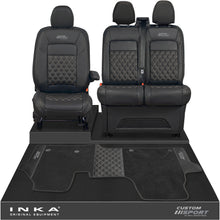 Load image into Gallery viewer, All New Ford Transit Custom Front 1+2 Bentley Leatherette Tailored Seat Covers & Matching Tailored Floor Mat Black MY-2024> (7 Colours) - Custom Sport Embroidery