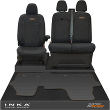 Load image into Gallery viewer, The All New Ford Transit Custom Front 1+2 Tailored Waterproof Seat Covers & Tailored Rubber Mat Black MY 2024+(Choice of 7 Colours)