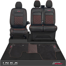 Load image into Gallery viewer, All New Ford Transit Custom Front 1+2 Bentley Leatherette Tailored Seat Covers & Matching Tailored Floor Mat Black MY-2024> (7 Colours) - Custom Sport Embroidery