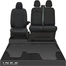 Load image into Gallery viewer, The All New Ford Transit Custom Front 1+2 Tailored Waterproof Seat Covers & Tailored Rubber Mat Black MY 2024+(Choice of 7 Colours)