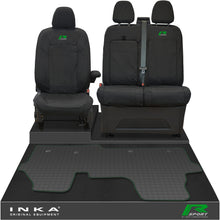 Load image into Gallery viewer, The All New Ford Transit Custom Front 1+2 Tailored Waterproof Seat Covers & Tailored Rubber Mat Black MY 2024+(Choice of 7 Colours)