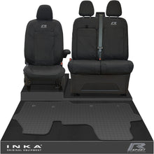 Load image into Gallery viewer, The All New Ford Transit Custom Front 1+2 Tailored Waterproof Seat Covers & Tailored Rubber Mat Black MY 2024+(Choice of 7 Colours)