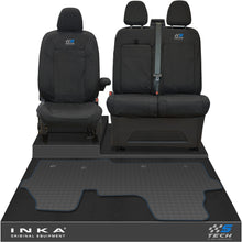Load image into Gallery viewer, The All New Ford Transit Custom Front 1+2 Tailored Waterproof Seat Covers & Tailored Rubber Mat Black MY 2024+(Choice of 7 Colours)