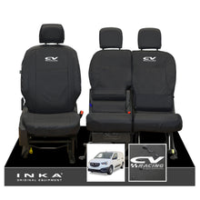 Load image into Gallery viewer, Vauxhall Opel Combo INKA Front 1+2 Set Tailored Waterproof Seat Covers Black MY-2018 Onwards - CV Racing Embroidery