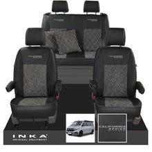 Load image into Gallery viewer, VW California T6.1, T6, T5.1, T5 Ocean, Coast, Beach, SE, Surf INKA Tailored Seat Covers Second Skin Leatherette With Suedetara Bentley Diamond quilted centres