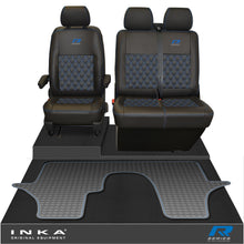 Load image into Gallery viewer, VW Transporter T6.1, T6, T5.1 Front 1+2 Bentley Diamond Quilt Leatherette Tailored Seat Covers & Tailored Rubber Mat Black MY 2015 Onwards (Choice of 7 Colours)